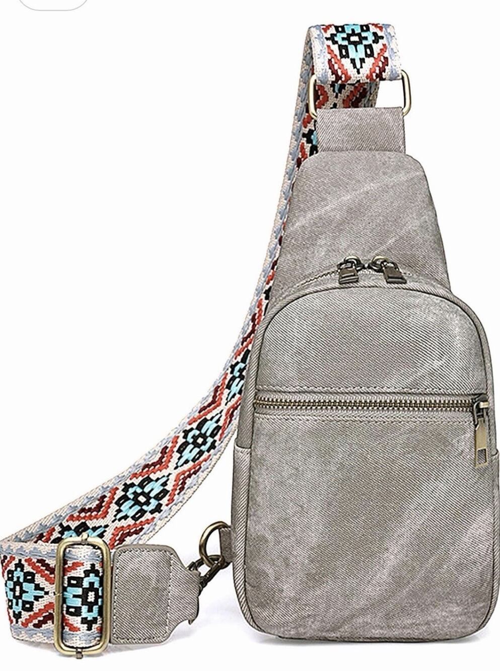Small Crossbody Bag - Women Men Vegan Leather Phone Chest Bag Travel Sling(Grey)